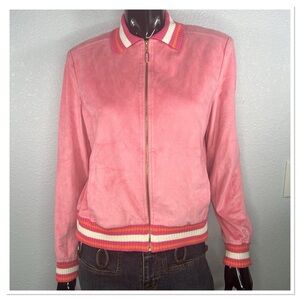 St John Sport Jacket Pink Full Zip Marie Gray Faux Suede Bomber Lined Sz S